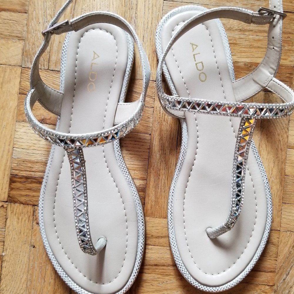 Aldo Rhinestone Silver Sandals